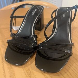 Nine West Glossy Black Strappy Heels Sandals